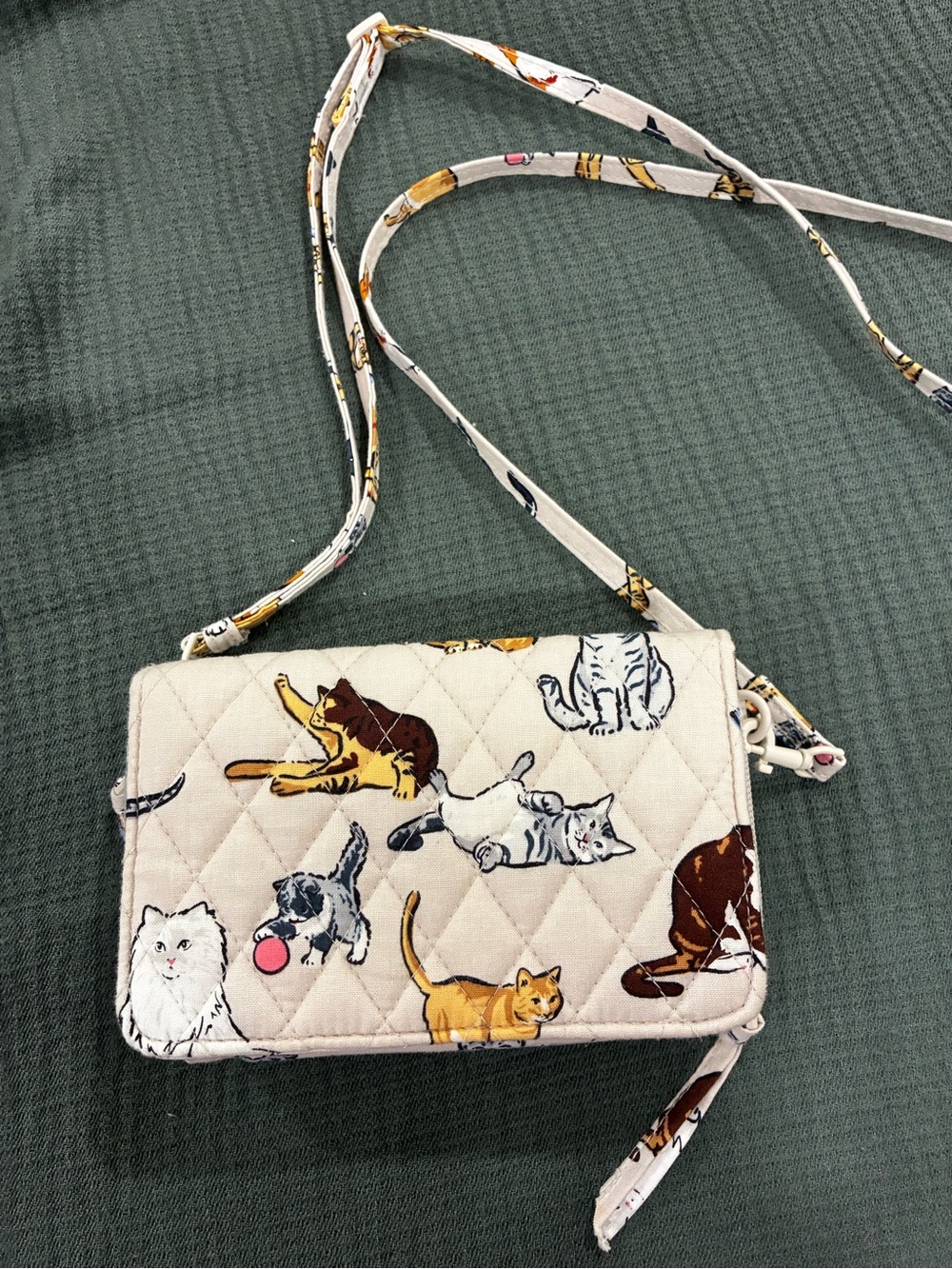 Vera Bradley Cream Quilted Crossbody with Playful Cat Print